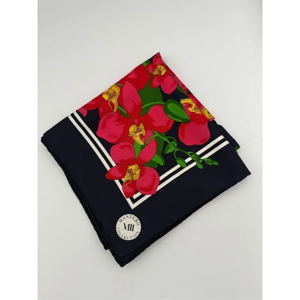 Mantero Collection Silk Scarf Floral Butterflies Orchids 34x34